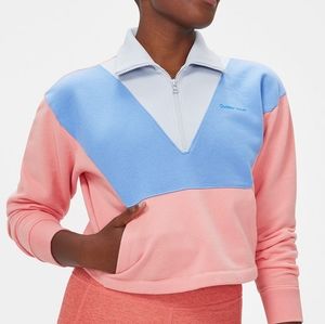 Outdoor Voices Cotton Terry 1/2 Zip Sweatshirt in pink and blue